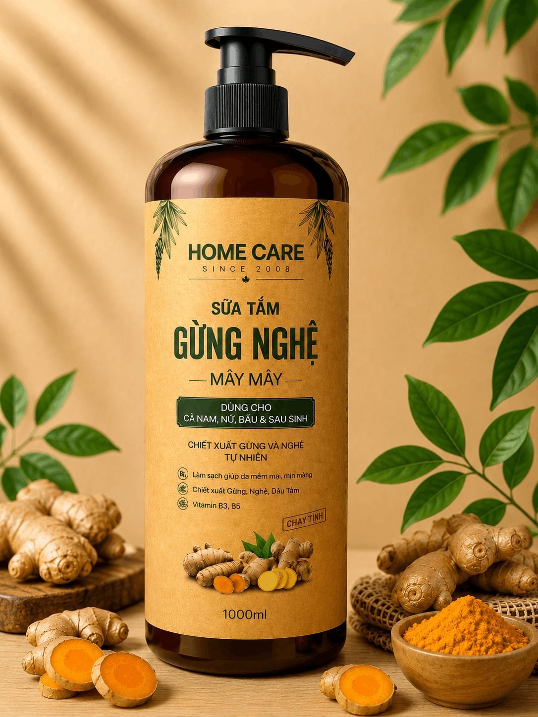 Sữa Tắm Thảo Dược Gừng Nghệ 1L Sạch Sâu, Ngăn Ngừa Mụn Trên Da