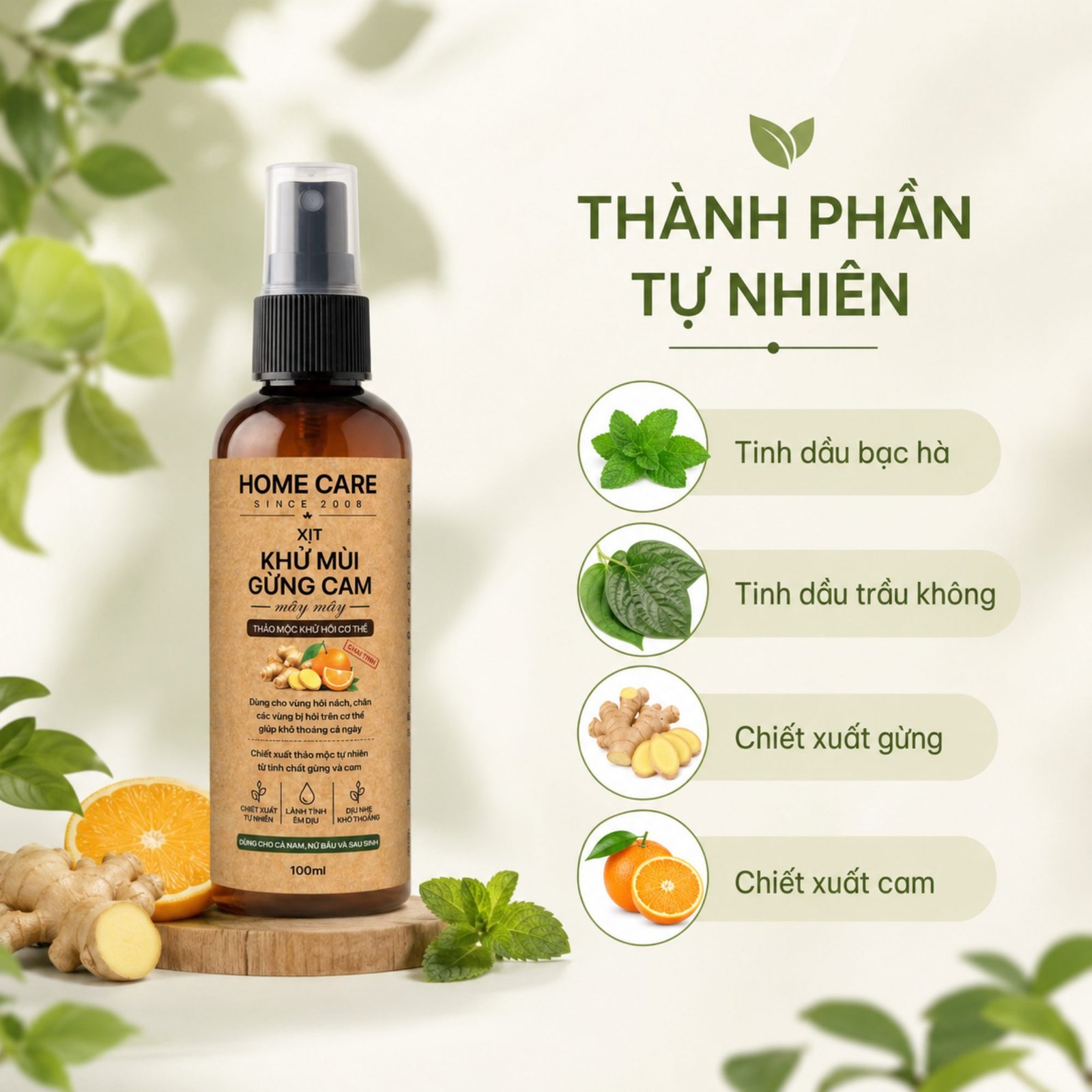 Xịt Khử Mùi Cơ Thể, Khử Hôi Nách & Chân Chiết Xuất Từ Thảo Mộc