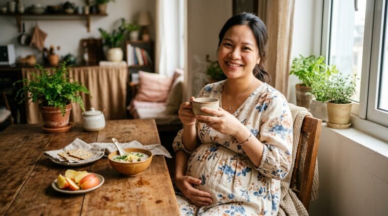 Mẹ bầu thưởng thức món ăn thanh nhẹ giúp giảm ốm nghén